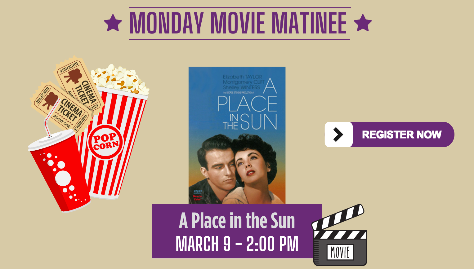 A place in the Sun Movie A Place in the Sun, Monday, March 9, 2:00pm