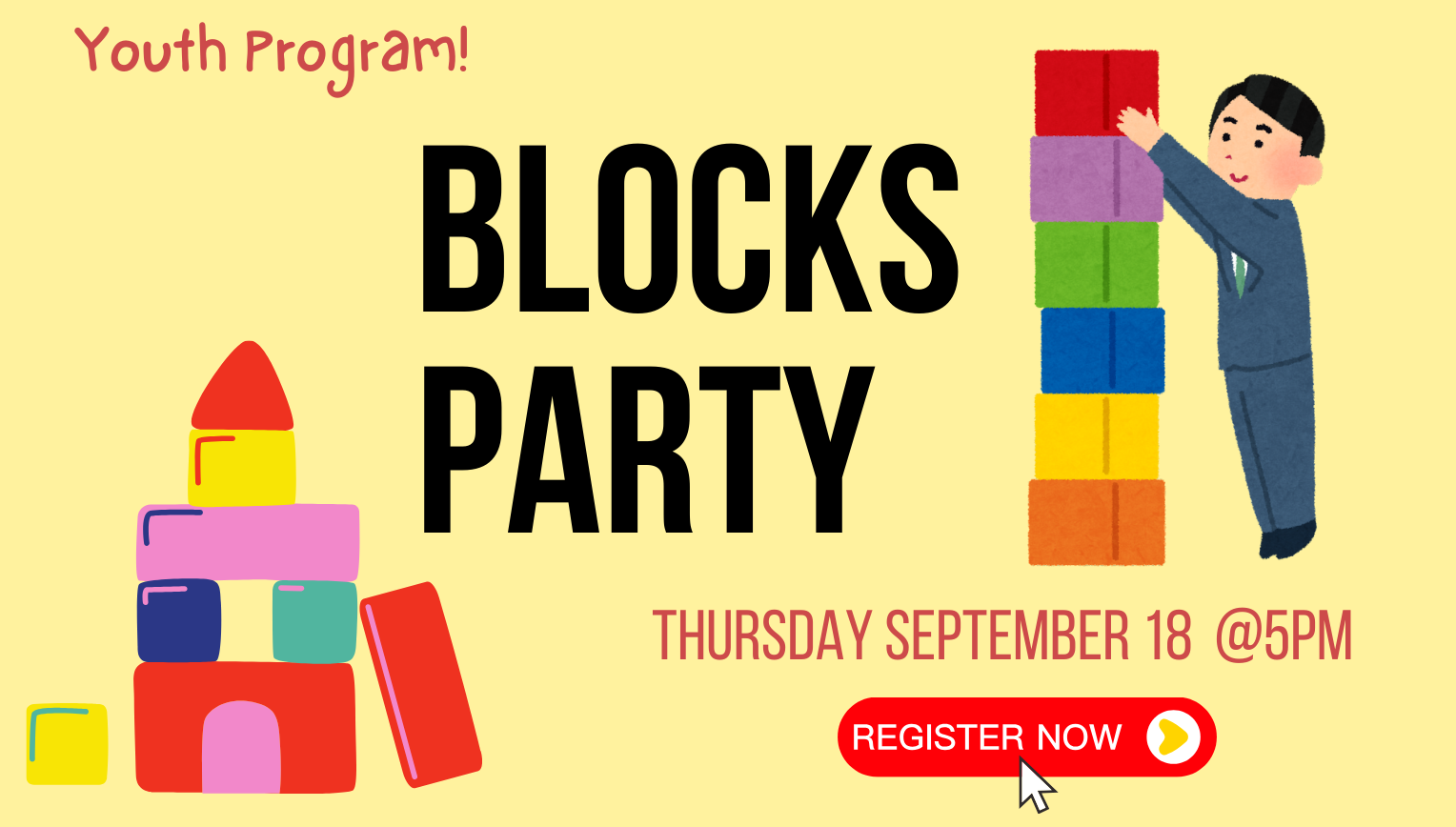Kids Blocks Party September 18, 5:00pm