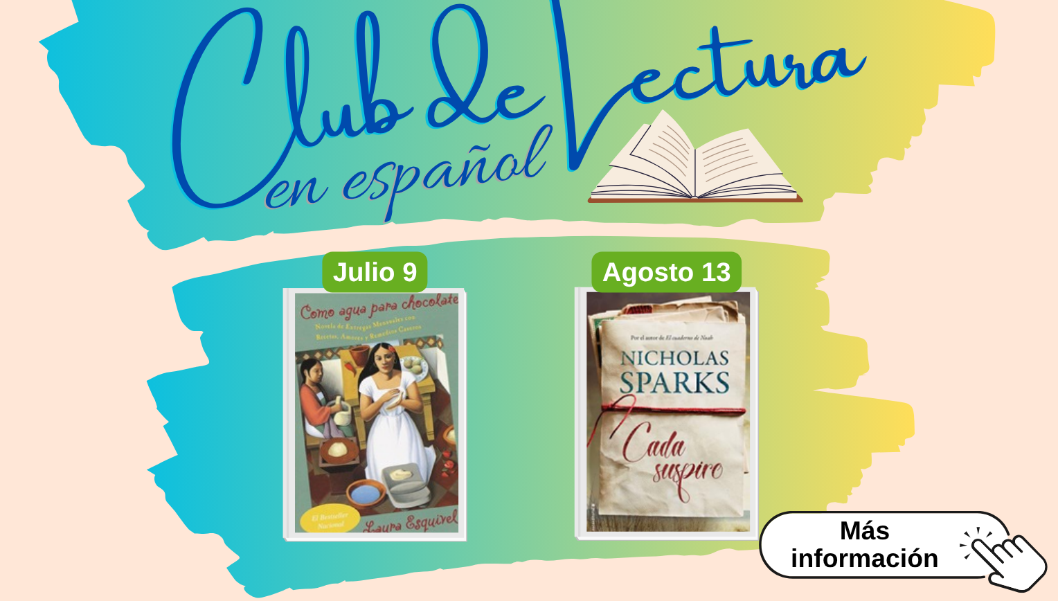 Club de lectura en español cada segundo miercoles del mes a las 12:00pm