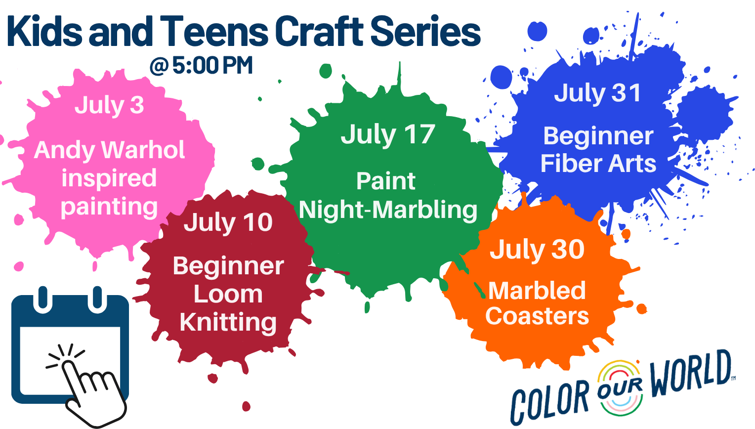 Access our library calendar and register for Kids and Teens Summer craft series and more.