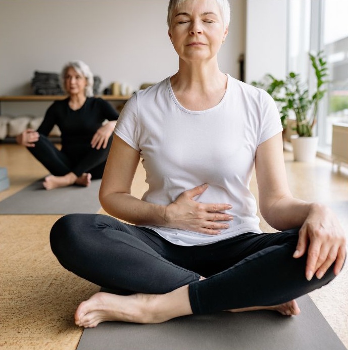 Crochet and Yoga 2 women doing yoga