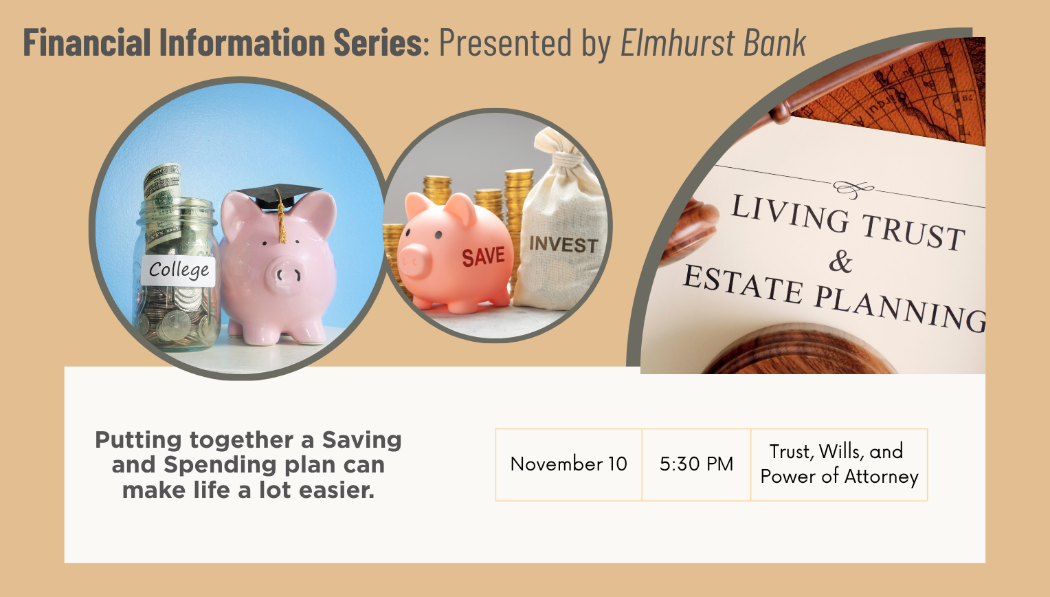 Financial class Nov 10 Financial Class "Trusts and Wills" Monday, November 10, 5:30pm