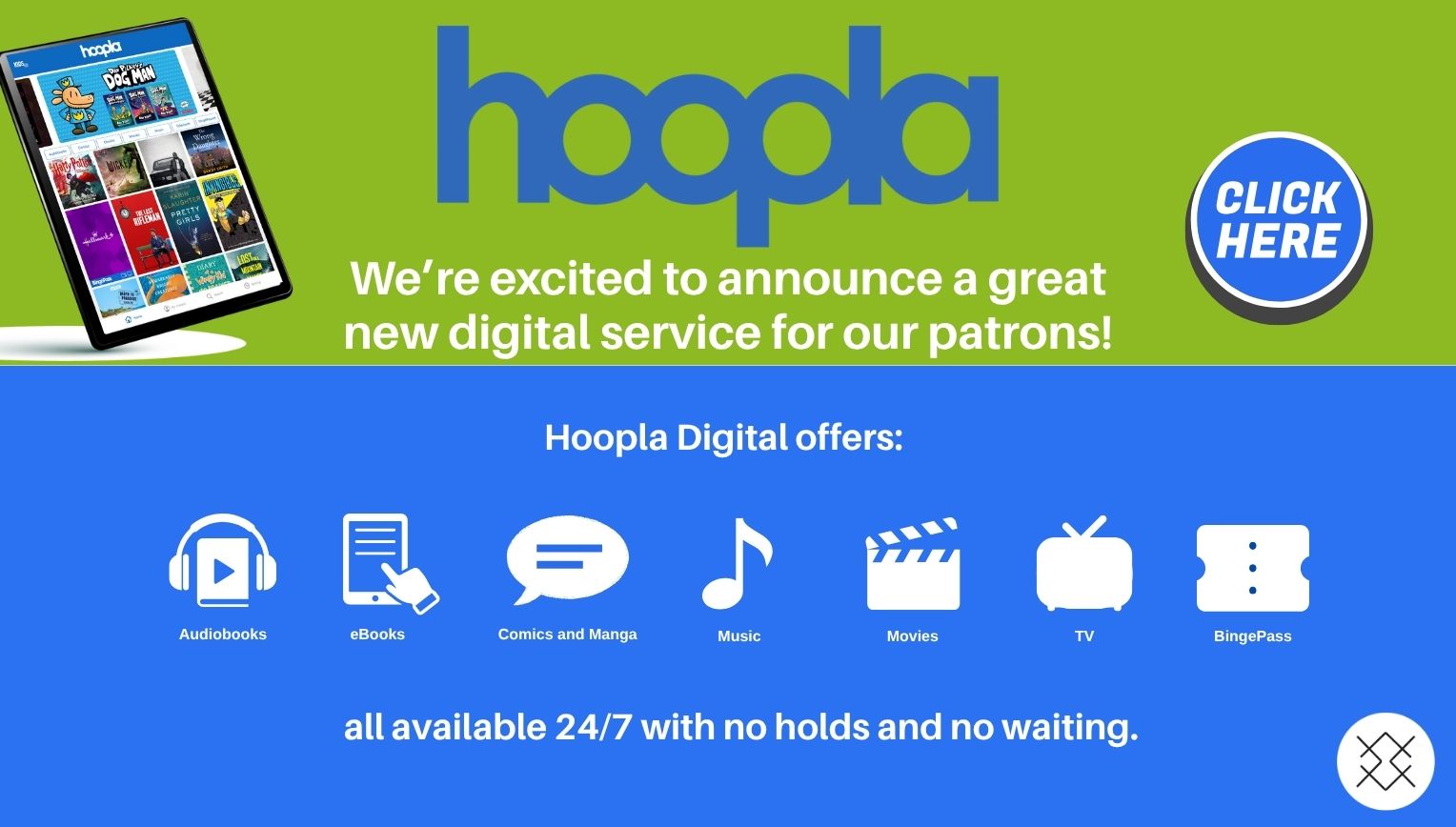 Hoopla Digital now available for Hillside Public Library cardholders, click to access.