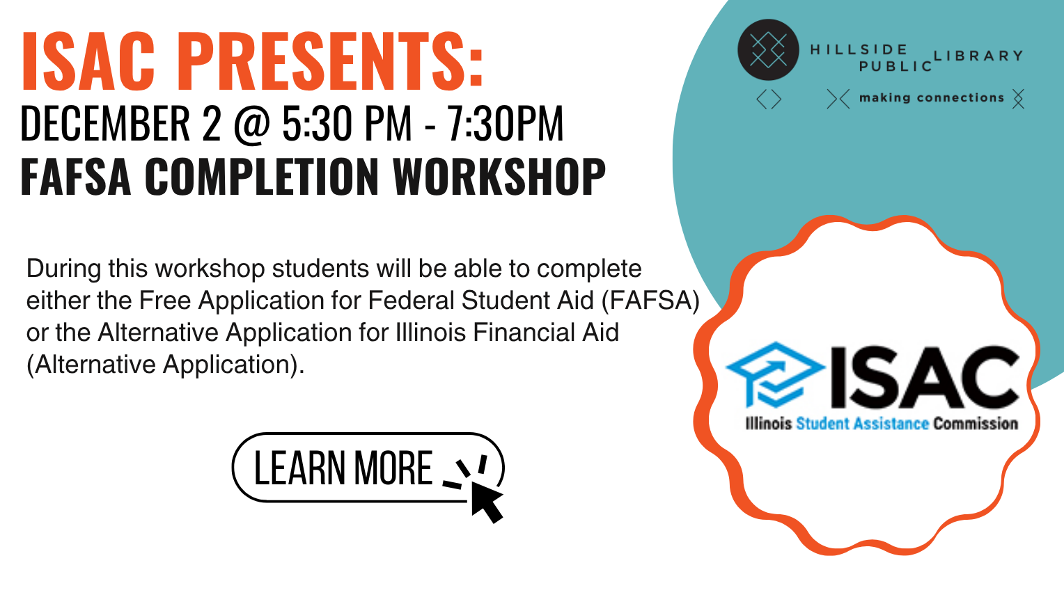FAFSA Completion Workshop. Tuesday, December 2, 5:30pm
