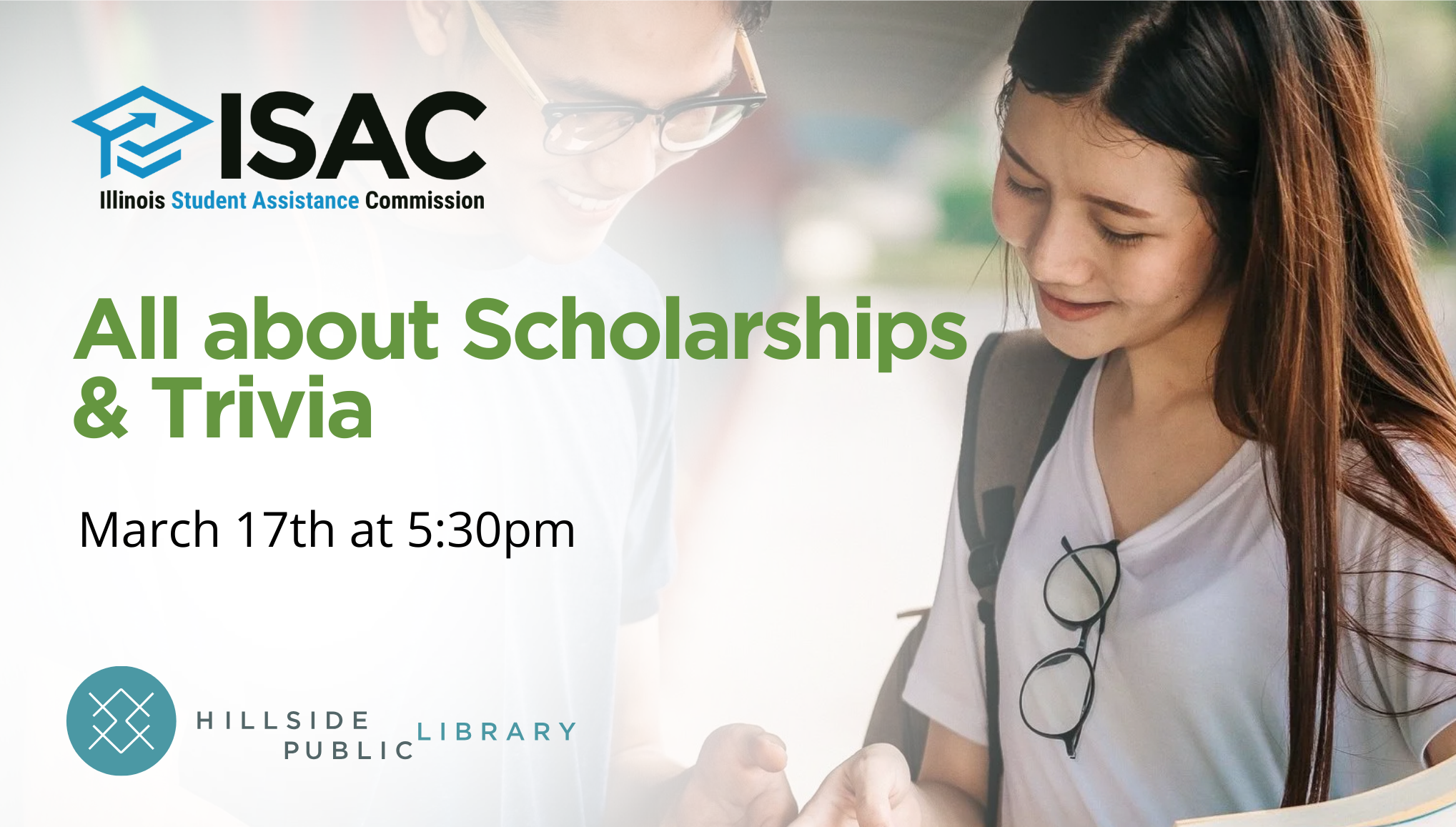 ISAC presentation "All about Scholarships & Trivia". March 17, 5:30pm