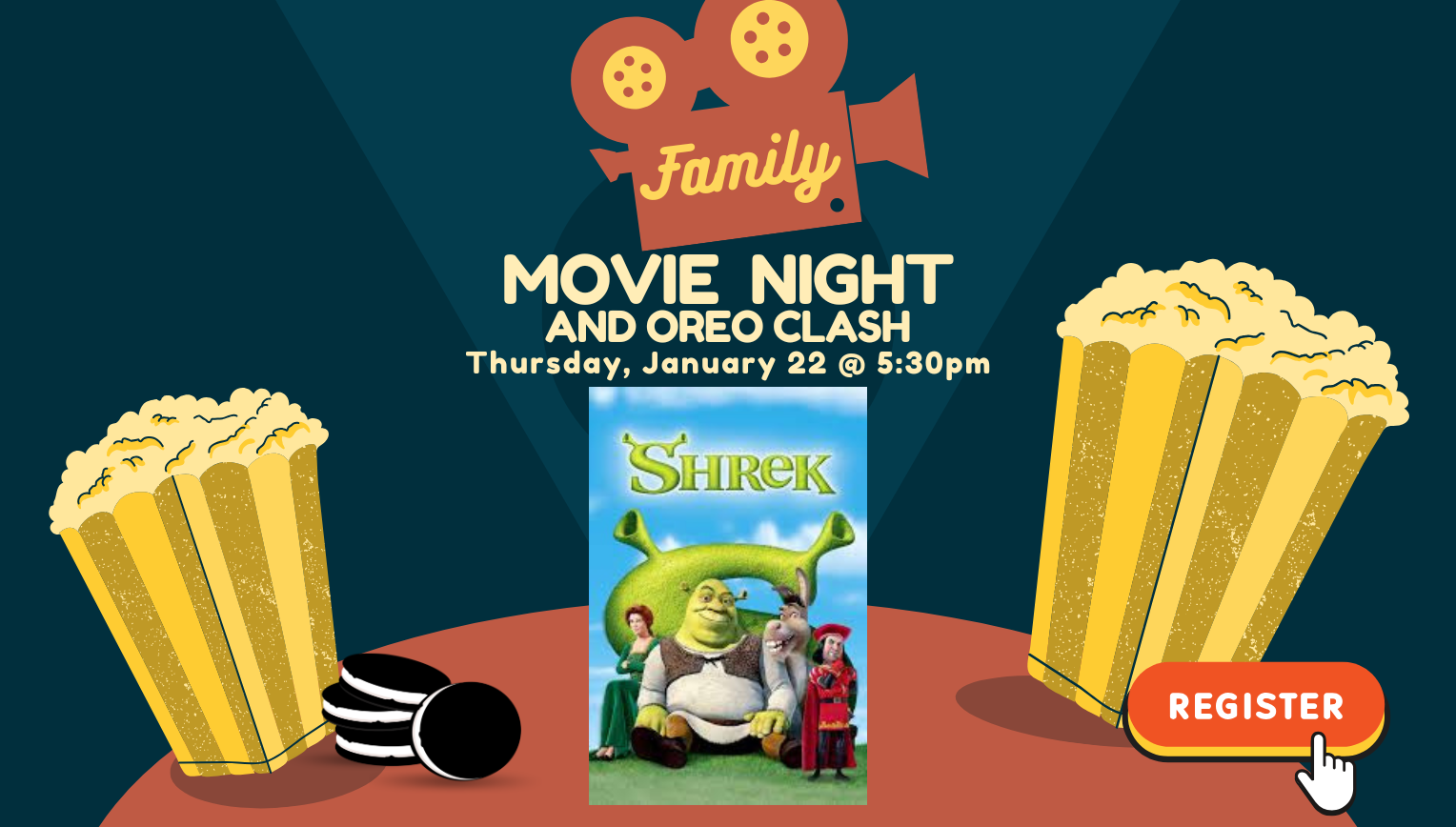 Oreo Oreo Clash and Movie. Thursday, January 22, 5:30pm. Registration required.
