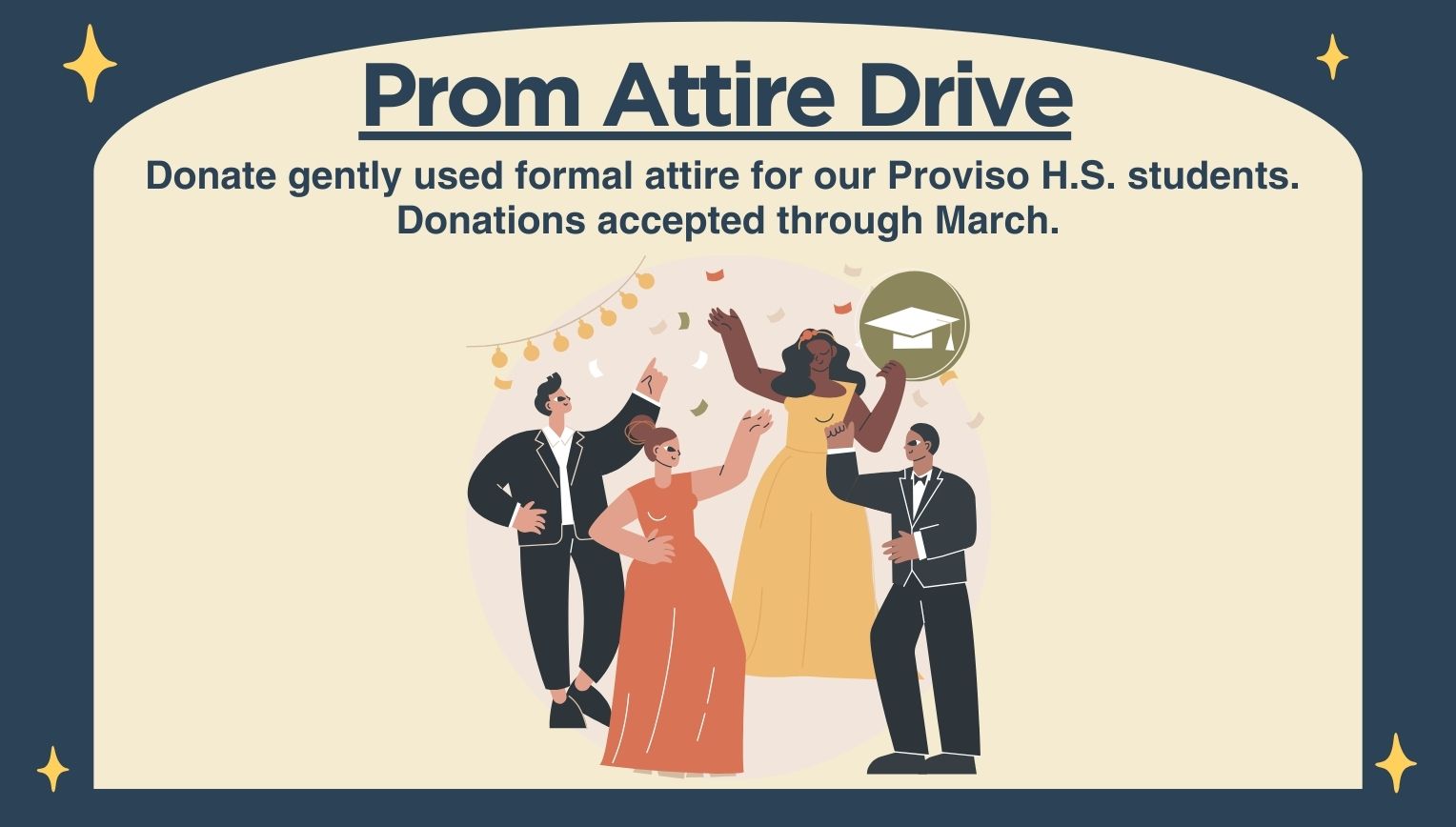 All month of March, Hillside Public Library will be collecting gently used and new prom attire to contribute to the free pop-up shop at the Maywood Public Library tyhe week of Aprit 7-12.
