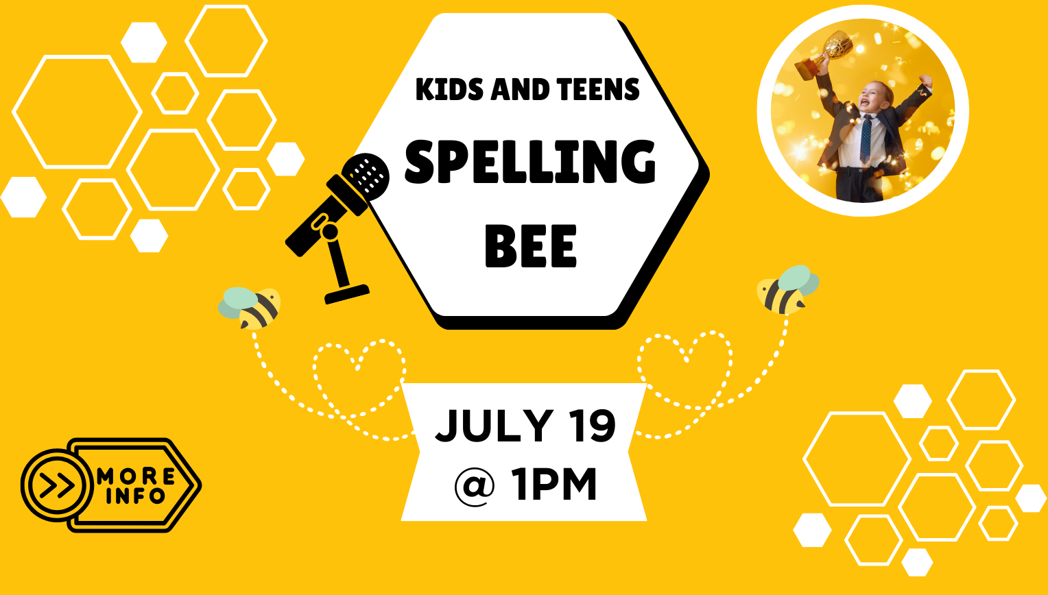 Info about Spelling Bee program summer 2025. July 19 at 1:00pm