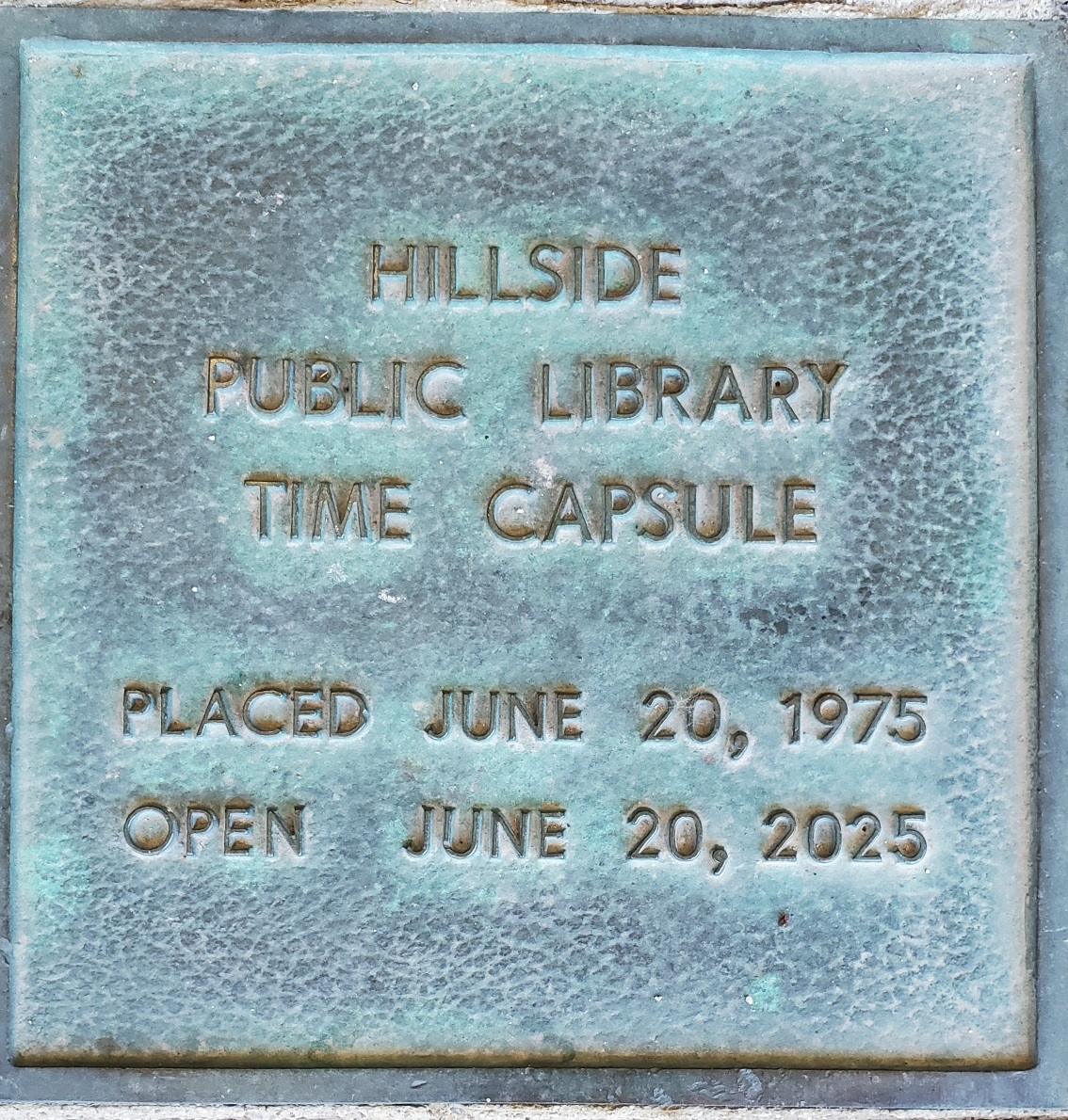 Time Capsule Photo of Hillside Public Library time capsule plaque
